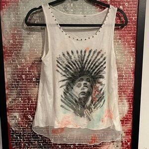 Guess White Graphic Tank Top with Studded Details